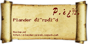 Plander Árpád névjegykártya